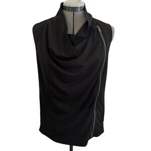 DKNYC Womens Black Sleeveless Cowl Neck Top With Side Zipper Medium